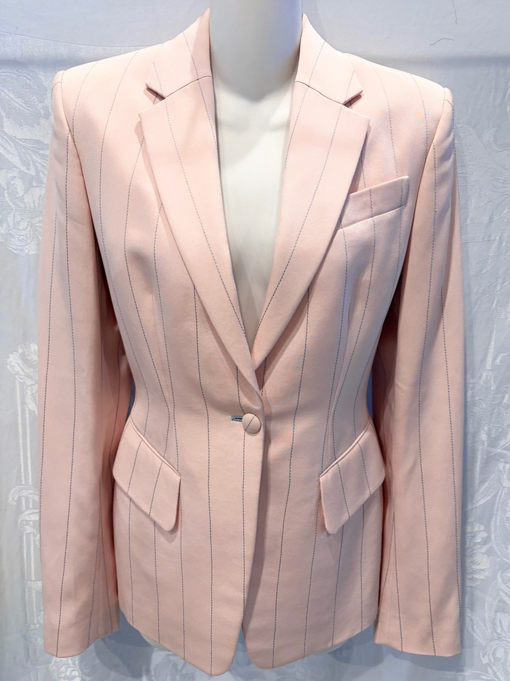 New Vintage Richard Tyler Couture Pink Silk Pinstripe Power Blazer 4 $2885